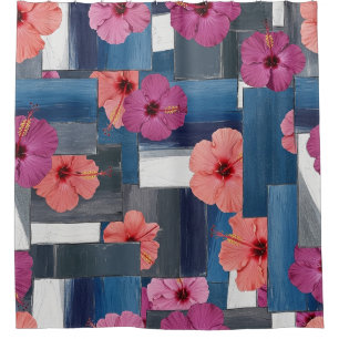 Rideaux De Douche Motif d'Hibiscus Tropical de Bord de Mer (9)