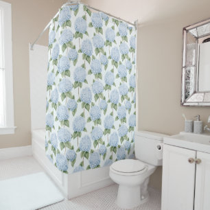 Rideaux De Douche Motif d'hortensia bleu aquarelle botanique florale