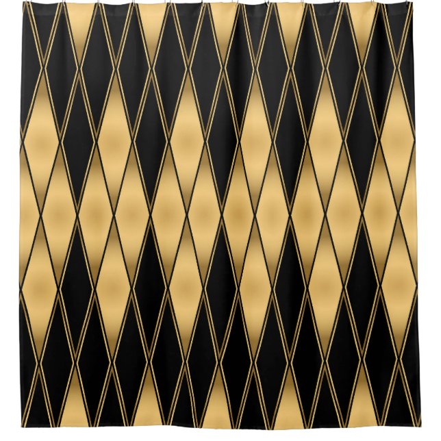 Rideaux De Douche Motif diamant : motif élégant noir or. (Devant)