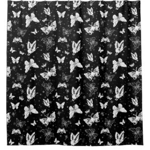 Rideaux De Douche Motif d'illustration noir blanc papillon