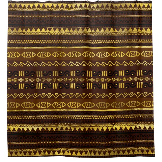 Rideaux De Douche Motif d'or africain ethnique sur le brun (Devant)