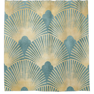 Rideaux De Douche motif d'or turquoise, motif de plumes de ventilate
