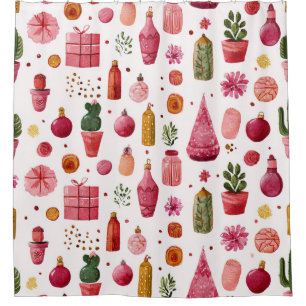 Rideaux De Douche Motif d'ornements de Noël de cactus rose