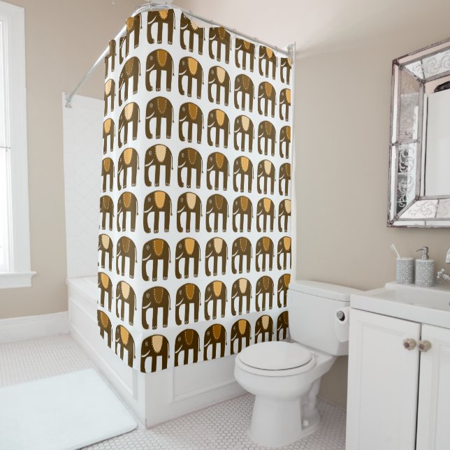 Rideaux De Douche Motif éléphant Neutral Brown (En situation)