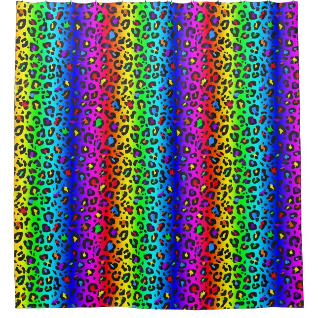 Rideaux De Douche Motif Empreinte de léopard arc-en-ciel et noir (Devant)
