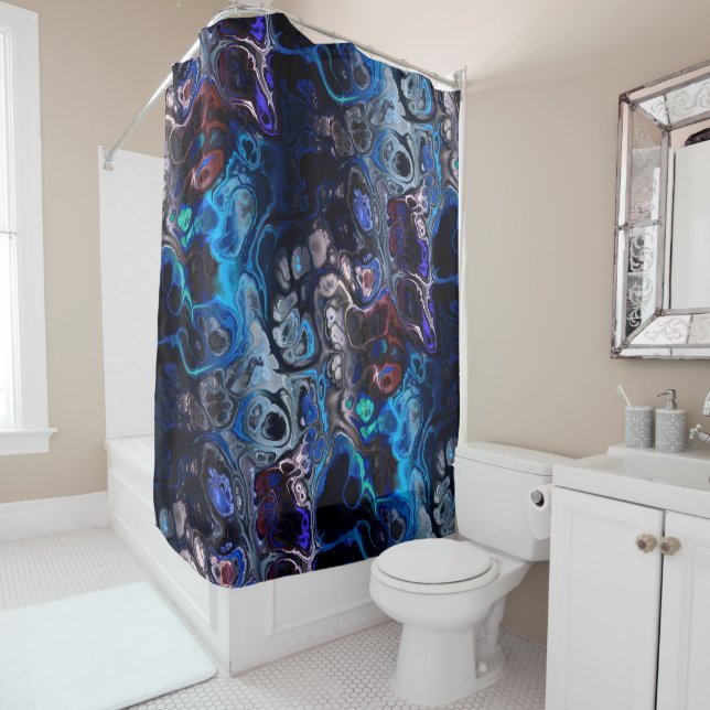 Rideaux De Douche motif en marbre teint Abstrait en noir et bleu (En situation)