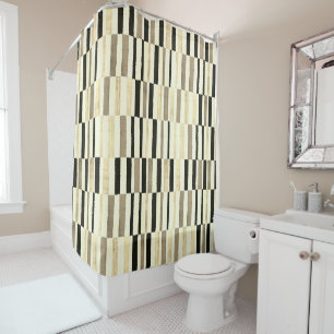 Rideaux De Douche Motif en rayures beige Abstrait du milieu du siècl