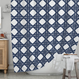 Rideaux De Douche Motif en rotin d'été blanc et marine