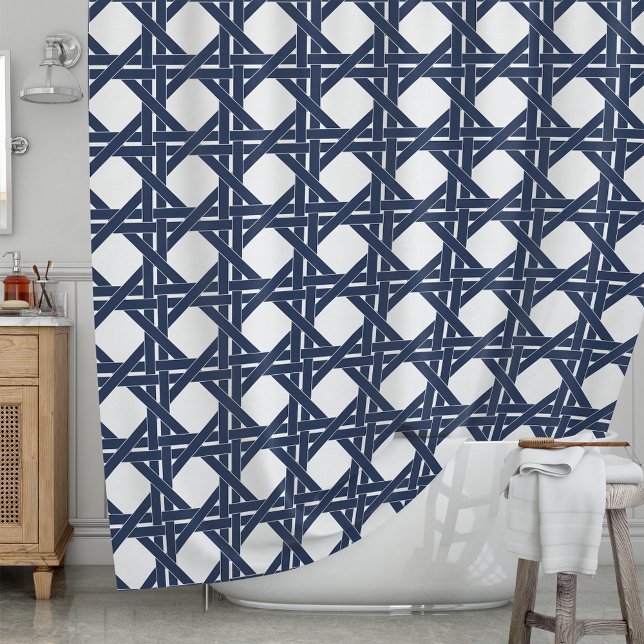 Rideaux De Douche Motif en rotin d'été blanc et marine (Créateur téléchargé)