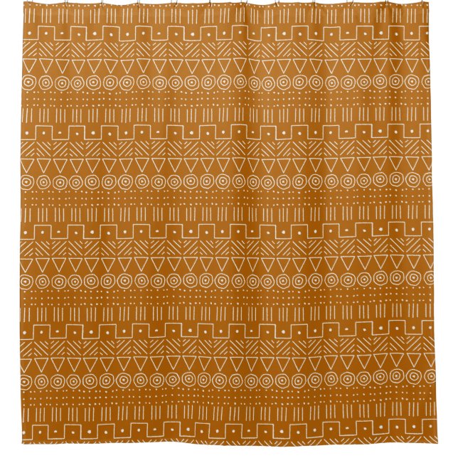 Rideaux De Douche Motif en tissu boueux, géométrique, rouille, orang (Devant)