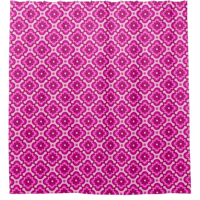 Rideaux De Douche Motif en tuiles marocaines - Fuchsia Pink (Devant)