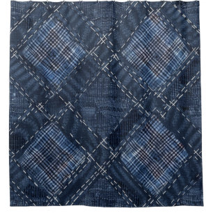 Rideaux De Douche Motif enim en point de diamant indigo classique