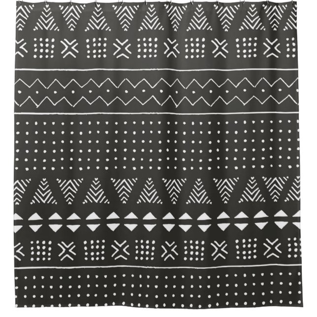 Rideaux De Douche Motif ethnique tribal noir et blanc avec géométrie (Devant)