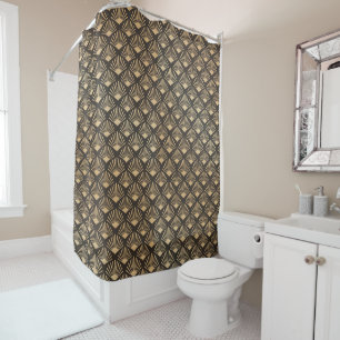 Rideaux De Douche Motif éventail noir et sépia Art Déco Rétro
