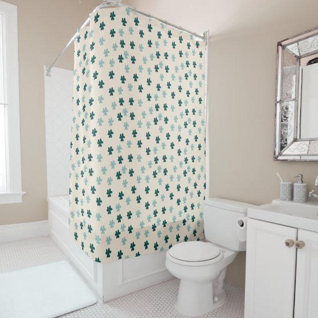 Rideaux De Douche Motif Feuille vert sur Arrière - plan beige (En situation)