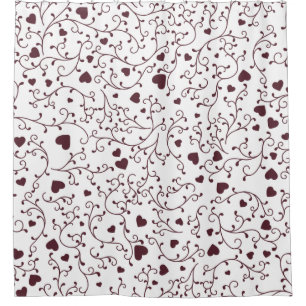 Rideaux De Douche Motif filigrané de vigne en forme de cœur burgundy