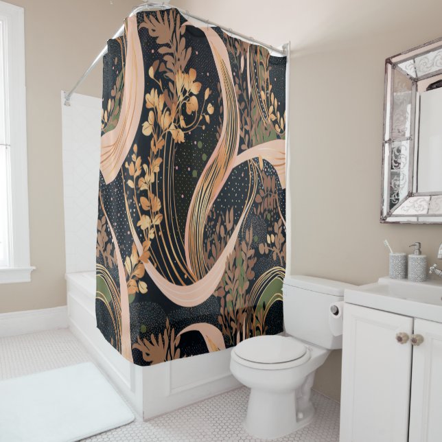 Rideaux De Douche motif floral Abstrait, pois, vignes (En situation)