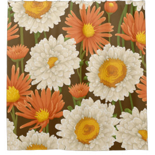 Rideaux De Douche Motif floral avec fleurs blanches et oranges