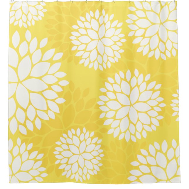 Rideaux De Douche Motif floral blanc jaune (Devant)
