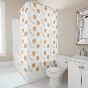 Rideaux De Douche Motif floral blanc orange vintage Grandmillenial