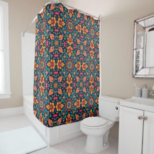 Rideaux De Douche Motif floral bohème coloré à symétrie élégante