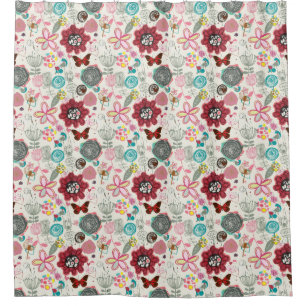 Rideaux De Douche Motif floral dans le rétro style 5