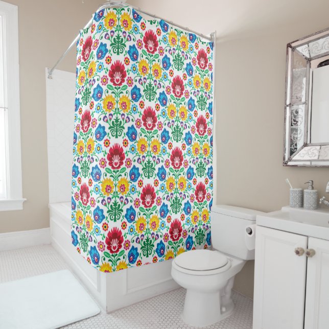 Rideaux De Douche Motif floral d'art populaire de coeur (En situation)