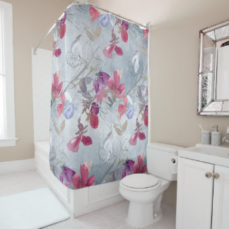 Rideaux De Douche Motif Floral de pois doux sur bleu