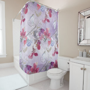 Rideaux De Douche Motif Floral de pois doux sur violet