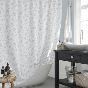 Rideaux De Douche Motif floral fantaisiste Cottage côtier Bleu Blanc