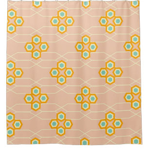 Rideaux De Douche Motif floral hexagonal sur fond pêche