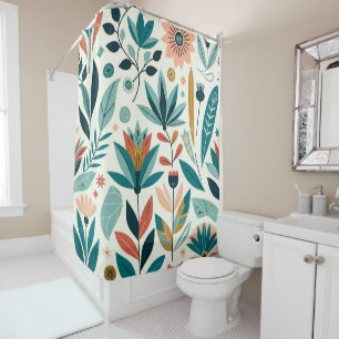 Rideaux De Douche Motif floral imprimé moderne gras vert orange
