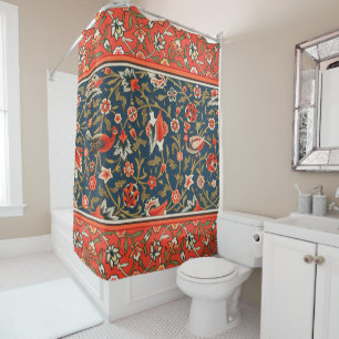 Rideaux De Douche Motif floral indo-persan bohème vintage rouge