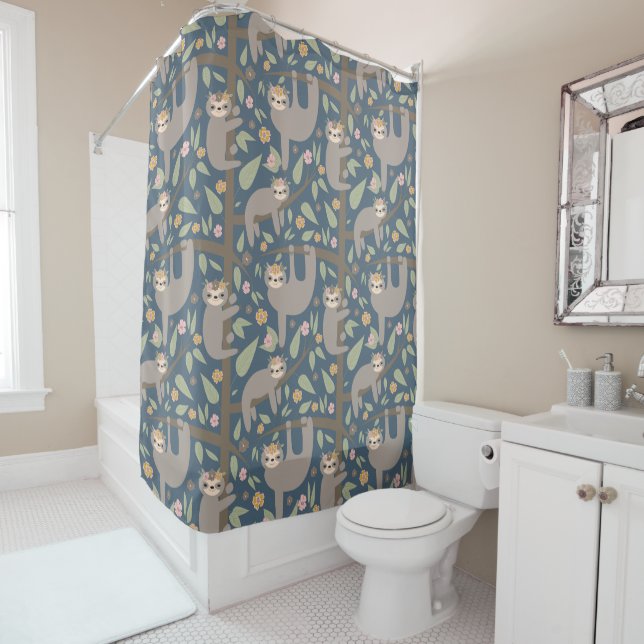 Rideaux De Douche Motif floral mignon de paresse (En situation)