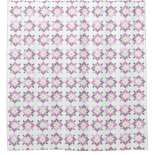 Rideaux De Douche Motif floral rose et mauve sur arrière - plan blan
