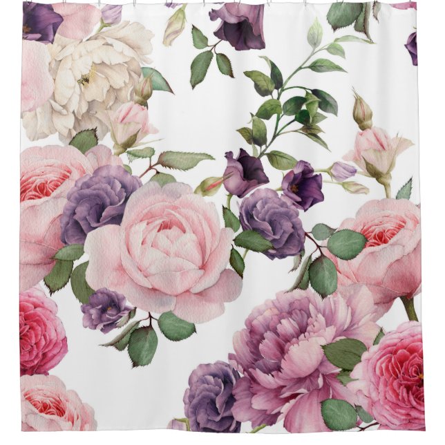 Rideaux De Douche Motif floral sans couture avec roses, aquarelle. p (Devant)