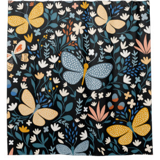 Rideaux De Douche Motif floral sans soudure avec papillons, main dr