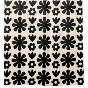 Rideaux De Douche Motif floral scandinave rétro noir & crème