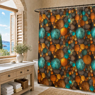 Rideaux De Douche Motif fractal abstrait turquoise marron