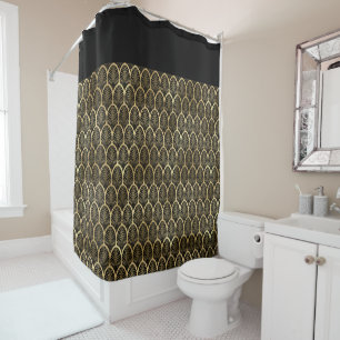 Rideaux De Douche Motif Gatsby Art Déco noir et or élégant