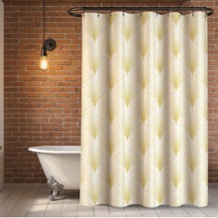 Rideaux De Douche Motif Géométrique Art Déco En Or & Blanc