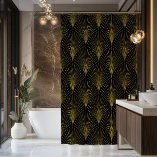 Rideaux De Douche Motif Géométrique Art Déco En Or & Noir
