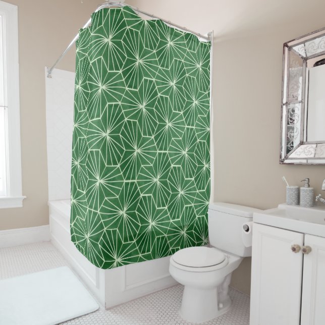 Rideaux De Douche Motif géométrique Art déco moderne Lime Green (En situation)