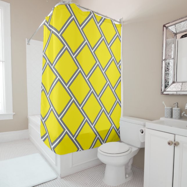 Rideaux De Douche Motif géométrique en brique gris jaune moderne (En situation)