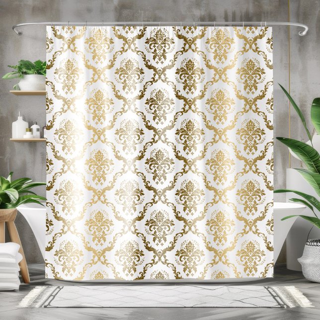 Rideaux De Douche Motif géométrique Floral Or & Blanc (Créateur téléchargé)