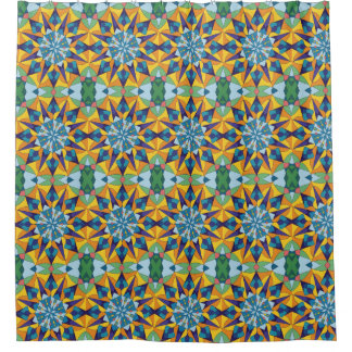 Rideaux De Douche Motif géométrique fractal bleu et jaune