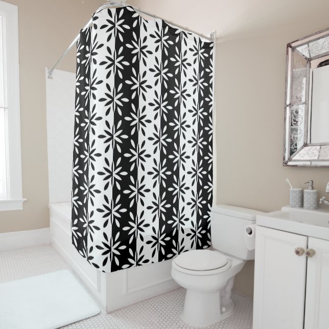 Rideaux De Douche Motif géométrique graphique noir et blanc (En situation)
