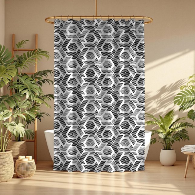 Rideaux De Douche Motif géométrique points noirs sur blanc (Créateur téléchargé)