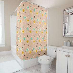 Rideaux De Douche Motif géométrique rétro avec sarcelle, orange, noi