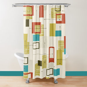 Rideaux De Douche Motif géométrique rétro coloré du milieu du siècle